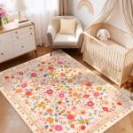 5x7 Floral Area Rug – Machine Washable, Non-Slip