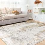 5x8 Abstract Washable Area Rug in Beige/Camel