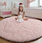 ONASAR Light Pink Round Area Rugs 4ft for Bedroom Living Room, Fluffy Circle Rug for Kids Girls Boys Teen, Soft Plush Shaggy Carpet for Nursery Dorm Classroom Playroom Home Decor Aesthetic