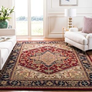 Traditional Oriental Medallion Red Wool Round Rug