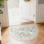 Floral Half Circle Area Rug - Washable Blue/Pink
