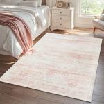 Srugn Washable Rugs 5x7 Area Rugs for Living Room,Bedroom,Dining Room- Ultra Soft Faux Wool Nursery Rug for Baby Girl,Neutral Light Pink Low Pile Vintage Carpets for Dorm Kids Playroom,Non Slip