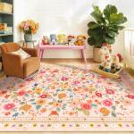 5x7 Floral Area Rug – Machine Washable, Non-Slip