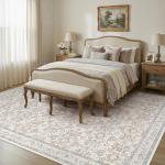 Floral Vintage 9x12 Washable Area Rug in Camel