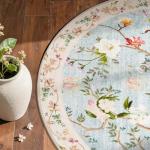 Floral Half Circle Area Rug - Washable Blue/Pink