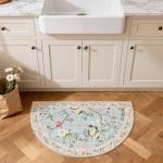 Floral Half Circle Area Rug - Washable Blue/Pink