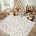 Floral Vintage 9x12 Washable Area Rug in Camel