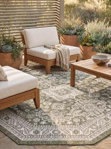 Outdoor Aztec Collection 8 Ft Green Rug