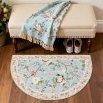 Floral Half Circle Area Rug - Washable Blue/Pink