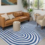 Lahome Soft Blue Abstract Washable Area Rug 5x7