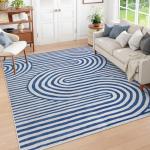 Lahome Soft Blue Abstract Washable Area Rug 5x7