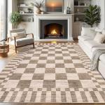 Brown Checkered 5x7 Area Rug - Soft & Washable