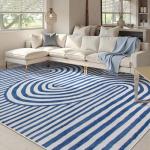 Lahome Soft Blue Abstract Washable Area Rug 5x7