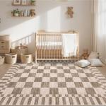 Brown Checkered 5x7 Area Rug - Soft & Washable