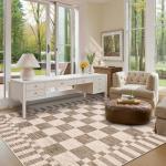 Brown Checkered 5x7 Area Rug - Soft & Washable