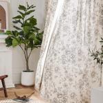 Jinchan Black Peony Floral Curtains, 2 Panels