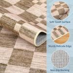 Brown Checkered 5x7 Area Rug - Soft & Washable