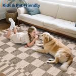Brown Checkered 5x7 Area Rug - Soft & Washable
