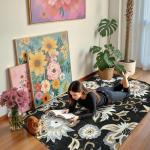 Lahome Floral Washable 3x5 Non-Slip Area Rug