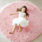 ONASAR Light Pink Round Area Rugs 4ft for Bedroom Living Room, Fluffy Circle Rug for Kids Girls Boys Teen, Soft Plush Shaggy Carpet for Nursery Dorm Classroom Playroom Home Decor Aesthetic