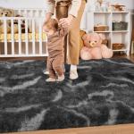 Merelax Area Rugs for Living Room Bedroom, Non-Slip Large 6x9 Feet Soft Fluffy Shaggy Bedside Rug, Indoor Floor Carpet for Kids Dorms, Nursery Rooms, Playroom, Home Decor Aesthetic, Black/White