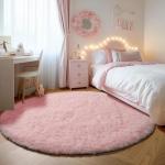 ONASAR Light Pink Round Area Rugs 4ft for Bedroom Living Room, Fluffy Circle Rug for Kids Girls Boys Teen, Soft Plush Shaggy Carpet for Nursery Dorm Classroom Playroom Home Decor Aesthetic