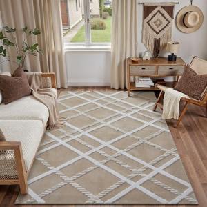 HUGEAR 4x6 Beige Shag Area Rug - Soft & Non-Slip