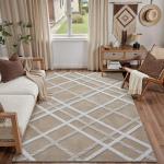 HUGEAR 4x6 Beige Shag Area Rug - Soft & Non-Slip