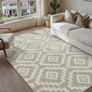 Beige Super Soft Shag 4x6 Living Room Rug