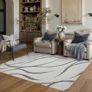 HUGEAR Washable Shag Area Rug 4x6 Grey Ivory