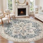 Tortania Round Washable Boho Area Rug - Cream/Blue