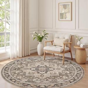Brown Vintage 6ft Round Soft Area Rug