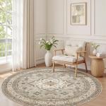 6ft Round Vintage Soft Washable Area Rug