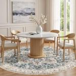 Tortania Round Washable Boho Area Rug - Cream/Blue