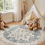 Tortania Round Washable Boho Area Rug - Cream/Blue