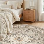 6ft Round Vintage Soft Washable Area Rug