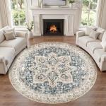 Tortania Round Washable Boho Area Rug - Cream/Blue