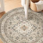 6ft Round Vintage Soft Washable Area Rug