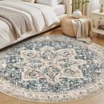 Tortania Round Washable Boho Area Rug - Cream/Blue