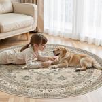 6ft Round Vintage Soft Washable Area Rug