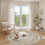 6ft Round Vintage Soft Washable Area Rug