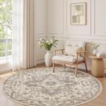 6ft Round Vintage Soft Washable Area Rug