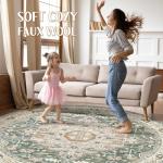 Round Washable Boho Green 6x6 Circle Rug