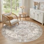Vintage Round Area Rug - Washable, Soft, Non-Slip