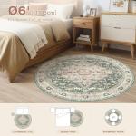 Round Washable Boho Green 6x6 Circle Rug