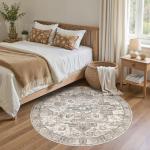 Vintage Round Area Rug - Washable, Soft, Non-Slip