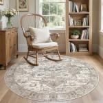 Vintage Round Area Rug - Washable, Soft, Non-Slip