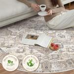 Vintage Round Area Rug - Washable, Soft, Non-Slip