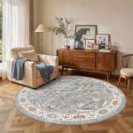 6x6 Round Washable Vintage Area Rug - Blue Multi