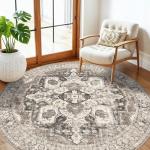 YOUFORTONG Washable 6ft Round Vintage Area Rug